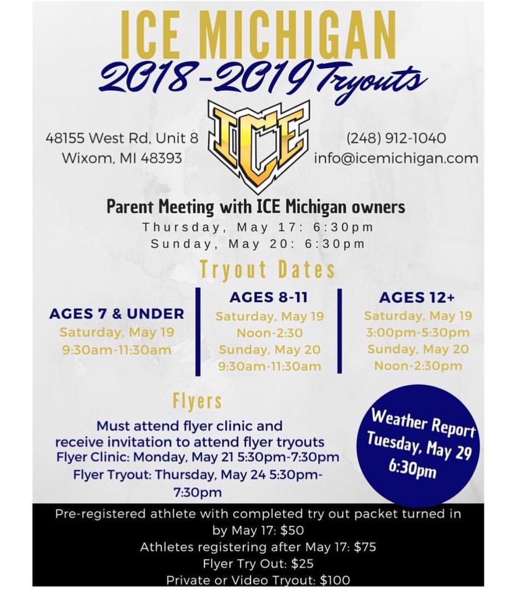 ICE_ALL_STARS's tweet photo. Each locations important tryout dates and parent meetings listed here!๐๐ With a little over a week left, get in the gym and push yourself to make your dream team!โ๏ธYou can do it! #ICEempire #goldblooded #iceallstars #iceaurora #icebarrington #icecentral #iceindy #icemichigan https://t.co/aEzkJjh66Y