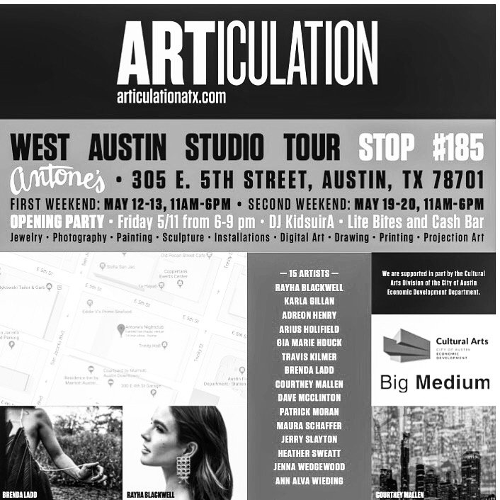 Look Up! series at the ARTiculation Group Show includes fifteen artists presenting their finest works. // Join us at the opening party on May 11th from 6-9! Then you can hop on over to the OLA Gallery to keep the party going! #WestAustinStudioTour #WEST2018 <a href="/BigMedium/">Big Medium</a>