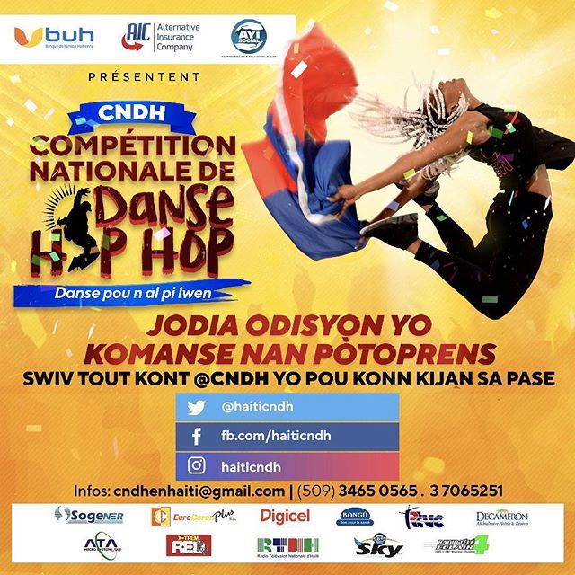 HaitiCndh's tweet photo. Pòtoprens Nan yon ti tan ankò odisyon yo pral komanse. 🔥🔥 Di fanmi ak zanmi suiv nou sou tout kont nou yo pou yo ka we jan odisyon an ap pase. 🔥 Se BUH, AIC ak AyiSocial ki prezante Competition National de Dance Hip Hop la.

Tout dansè, tout kote, na… https://t.co/IwQQso1TXg https://t.co/7QgDlRSjde