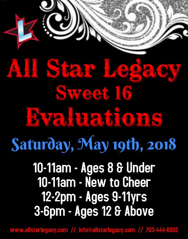 LetsGoRaysVA's tweet photo. All Star Legacy Evaluations are just a week away! Join us for Season 16!❤️
#AllStarLegacy #SweetSixteen #YouCantStopUs #EveryoneLooksGoodInRed https://t.co/nMiax5zhbJ