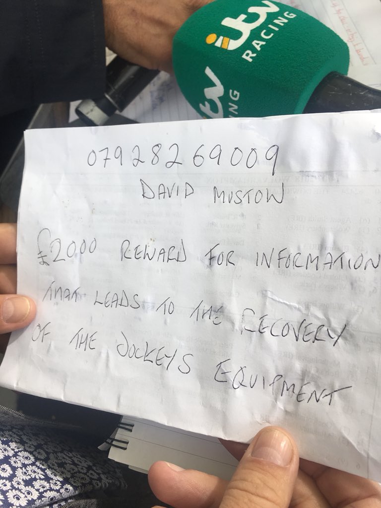 A van carrying lots of jockeys gear was broken into at Chelmsford the other night . Please ring  if you know anything