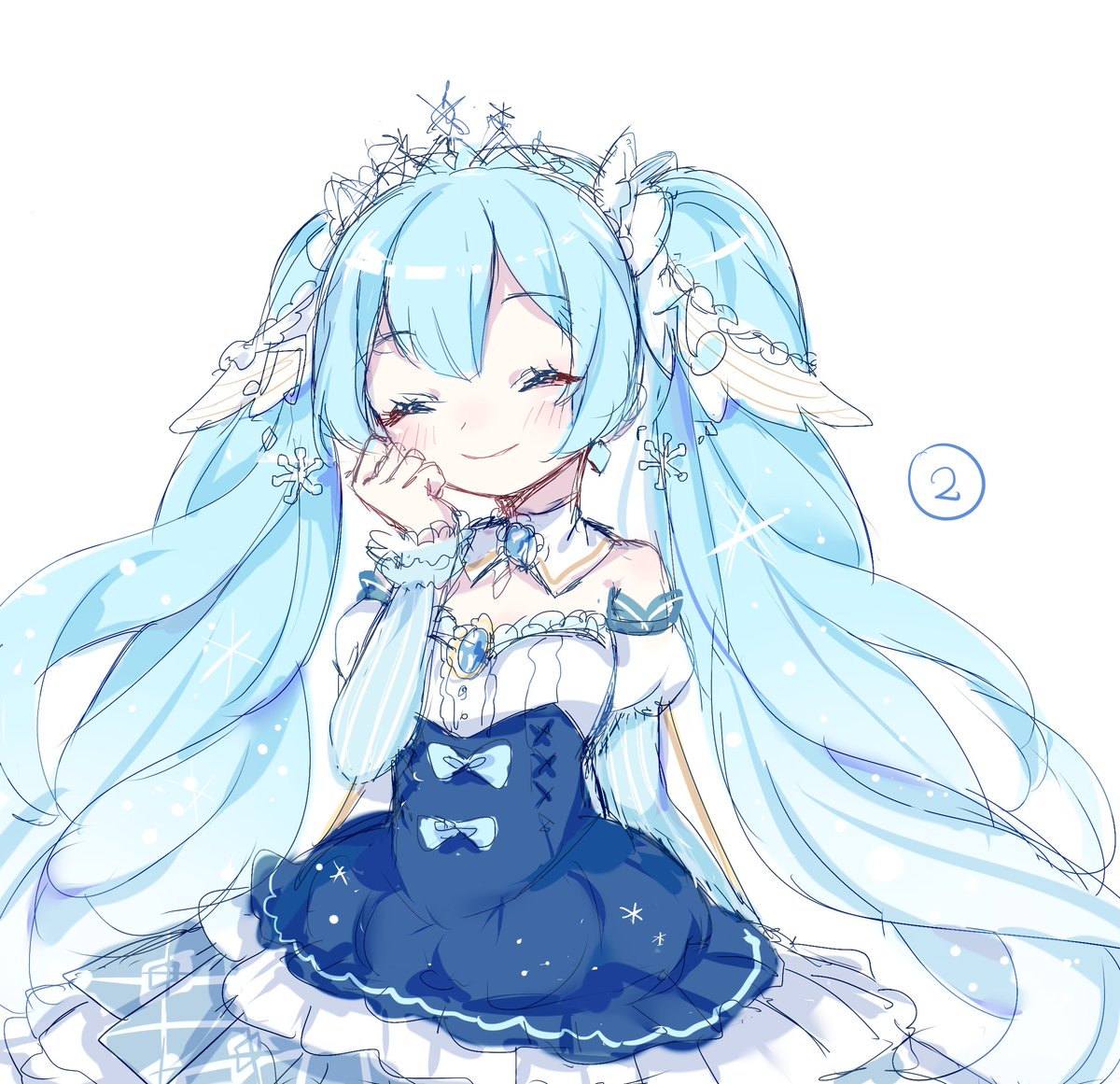 初音ミク ,雪ミク 「2番の雪ミクさん～かわいいくて美人なイメージがします?優しいお姫ちゃま 」|西名✨低浮上のイラスト