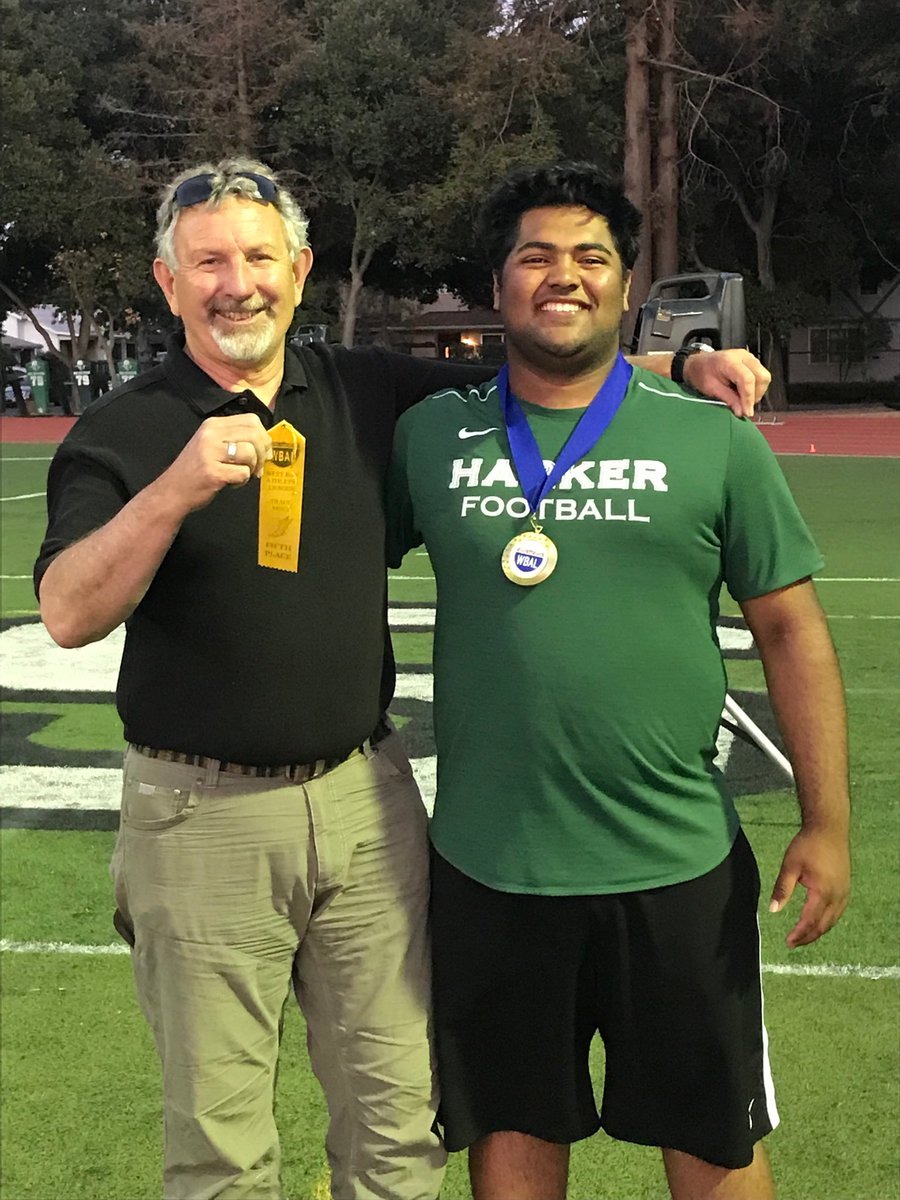 HarkerAthletics's tweet photo. Congrats junior Ayush Vyas on his @wbal_ccs league discus championship and 5th in the shot put.   Also nice job Coach Bassoni. #proudeagles. https://t.co/zk03xg5uIF