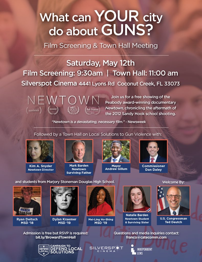 DefendLocal's tweet image. Can’t join us at @SilverspotFilms for our @newtowndoc Film Screening &amp;amp; Town Hall on local solutions to #gunviolence going on now? Watch the discussion on Facebook Live at 11 AM here ➡️ facebook.com/defendlocal #DefendLocal #NeverAgain