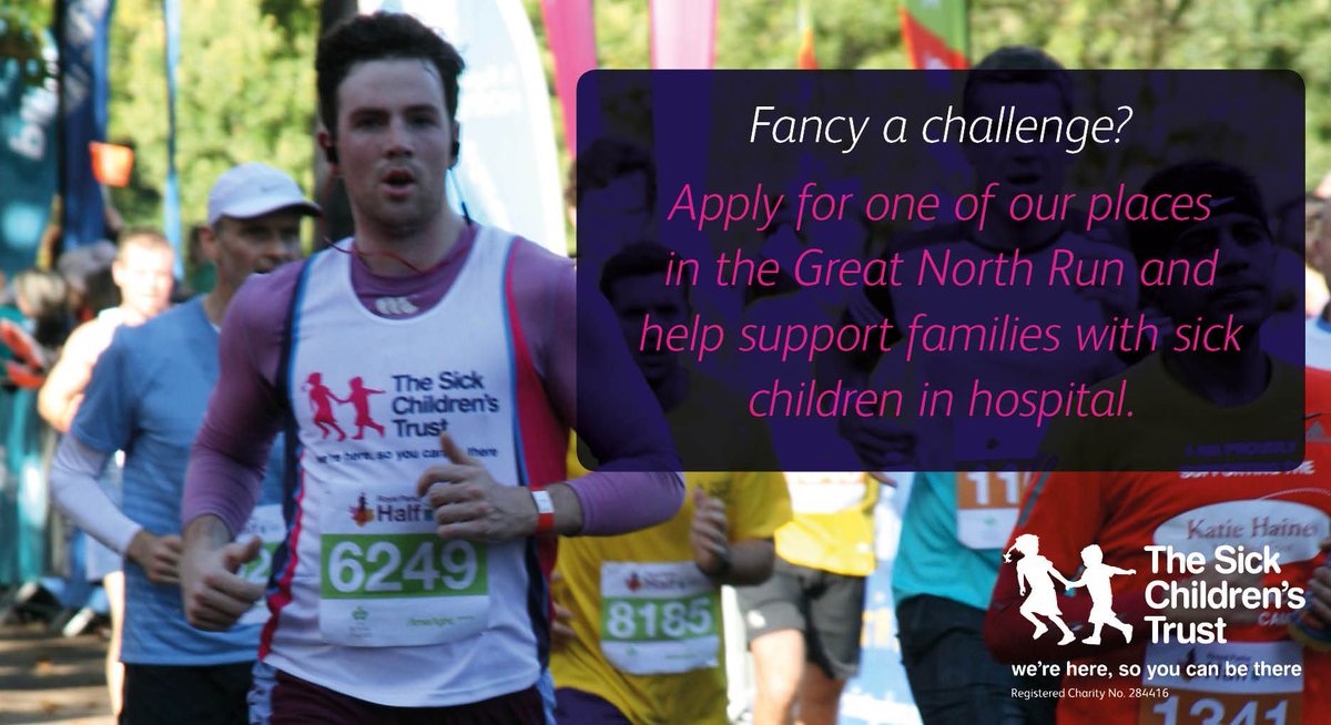 TheSCT's tweet photo. It's not too late to apply for one of our Great North Run places! If you'd like to run this iconic course, please get in touch with our Regional Fundraising Officer, Emily: emily.corney@sickchildrenstrust.org. https://t.co/NtIOBe4HIY