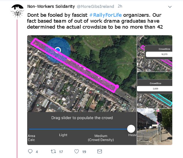 MickeyVaugn's tweet photo. Dont be fooled by #LoveBoth 's crowdsize numbers for today's #standupforlife rally. A team of idle workers is keeping track of the REAL numbers
#Repealthe8th #StalinDidNothingWrong https://t.co/4ZUV8zRJir