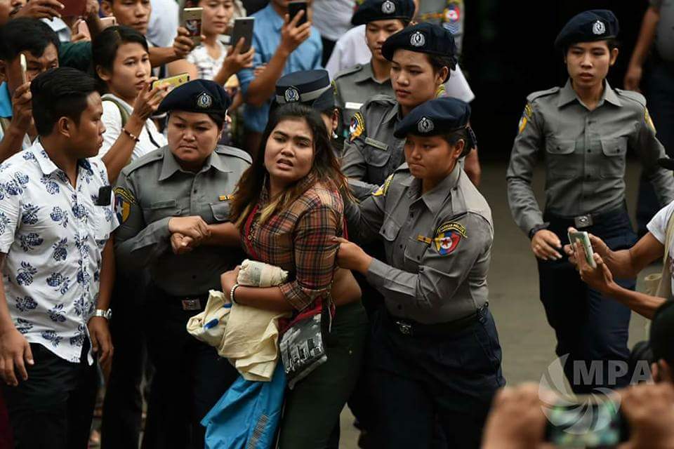 We Want "#No_War- #No_More_Civil_War" in Myanmar. We, Youth Stand today in Yangon, for marching PEACE protest. #BUT_PEACE_MATCH_Permition_not_Allowed #BUT_These_Active_Youth_kept_up_doing_as_planned. #Nine_Youth_leaders_have_been_arrested.