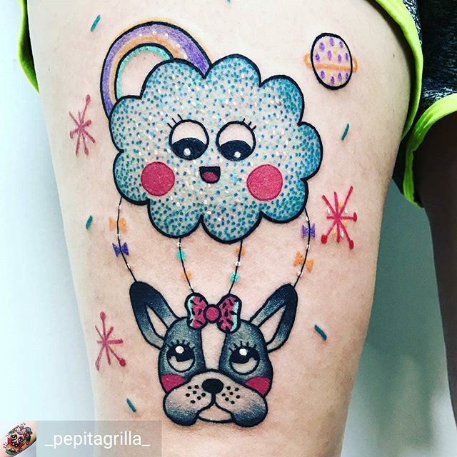 tatuajes_esp's tweet photo. Dibujitos de  @_pepitagrilla_ -  La perrita Noa se fue en una nube a vivir al arcoíris #pepitagrilla #pepitagrillatattoo #cutetattoo #supercutetattoos #originaltattoo #colortattoo #happytattoo #dogtattoo #bulldogfrances #spaintattoo #valenciatattoo #tatt… https://t.co/xpcZl0jlDV https://t.co/eI5sArtwps