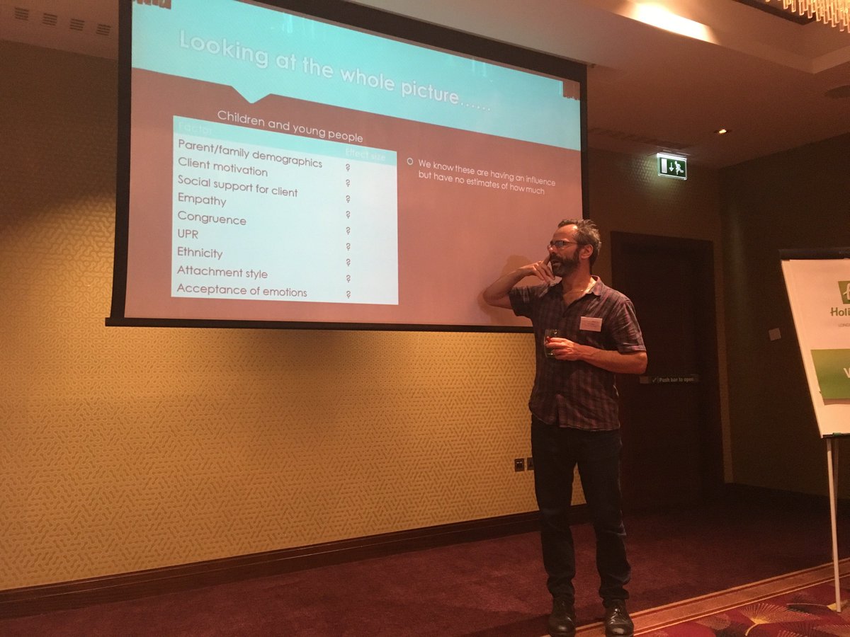 SusannahTref's tweet photo. @mickcooper77 presenting at #BACPResearch18 today on common factors in #child #adolescent therapy. Second slide by @jachayestherapy highlights areas for future #research. https://t.co/VNFGfvK4Cx