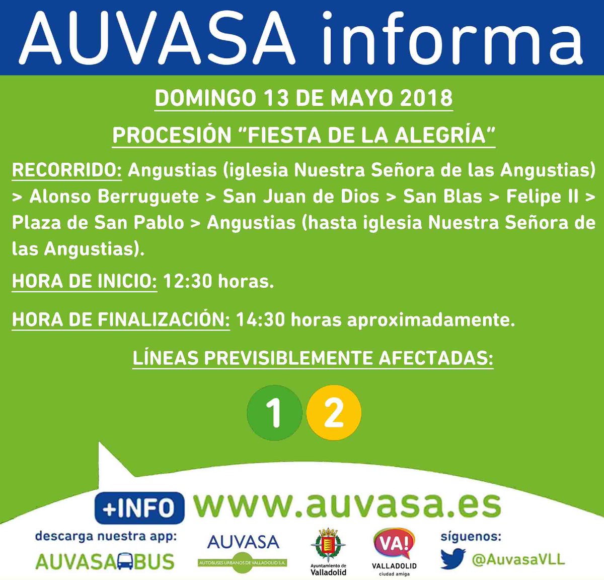 [PROCESIÓN] Mañana se celebrará en la #ZonaCentro la #FiestaDeLaAlegría a partir de las 12:30 horas.

Consulta el recorrido y las líneas afectadas en la imagen ⬇️⬇️⬇️