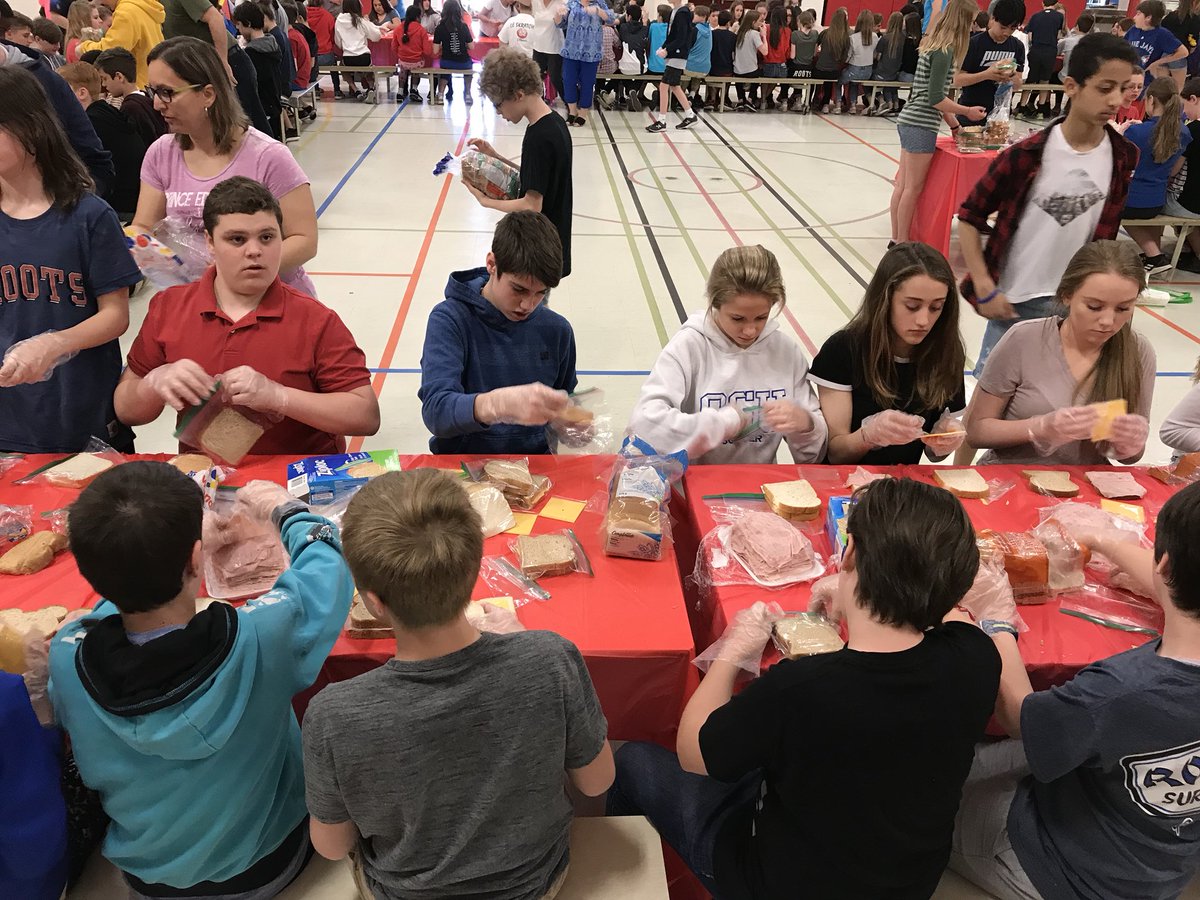 deb_lawlor's tweet photo. @StMarkCHS 7/8s in mass sandwich production to give to local food banks, schools and community #CatholicEdweek #chartacter #givingBack #ocsb https://t.co/l6O70ZejwU