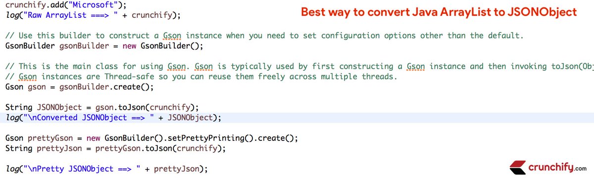 Crunchify's tweet image. New: In #Java How to Convert ArrayList to #JSONObject? crunchify.me/2IdGdIo #job #interview