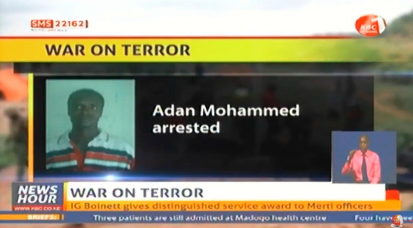 KBCChannel1's tweet photo. Police have arrested one of the terrorists who masterminded a recent attack in Mandera. Aden Mohamed Samoh has been on police watch list having been identified as one of the leading terror operatives in the country. #NewsHourWeekend ^GM https://t.co/iRML7Mgpel