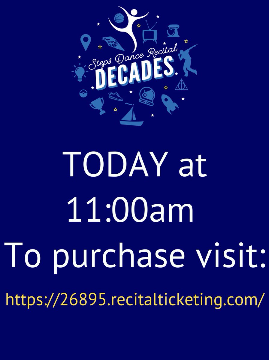 StepsDanceCtr's tweet photo. 🚨TODAY🚨 Don’t forget to purchase your tickets for our 18th annual recital 💙✨! #123SDC #Recital #StepsDanceCenter #Dance https://t.co/KAZMBfRe67