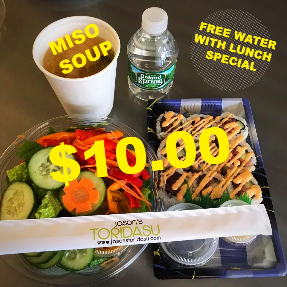 ToridasuArdmore's tweet photo. 11:30 a.m - 3:30 p.m. $10.00 Lunch Special! Stop in for details. #lunch #yummy #sushi #ilovesushi #sushiporn #ardmorepa #misosoup #gingerdressing #salad #freewaterbottle https://t.co/u5lUu2cKn2