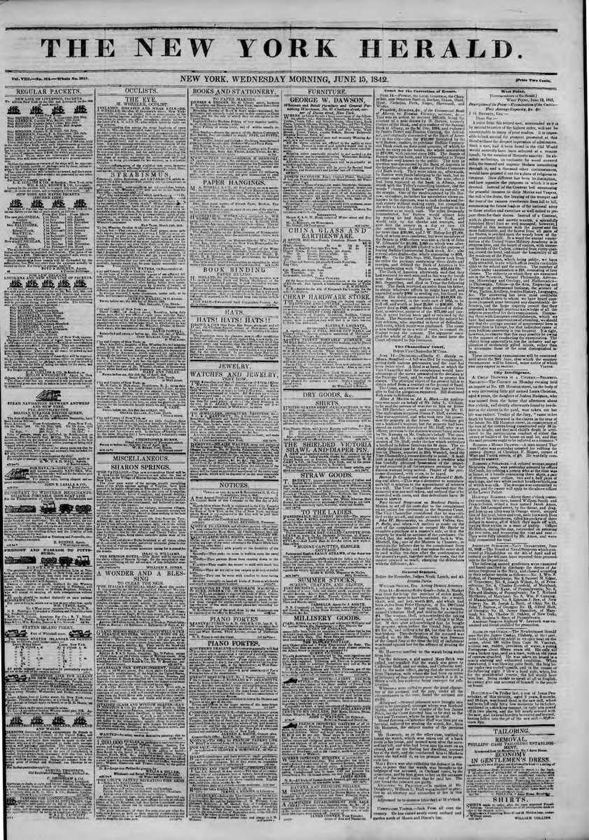 ...aaaaaand we're back! The Greatest Showman features quite a few newspapers. The New York Herald *did* occasionally feature news on its front page as well as the usual adverts, but not headlines like this in the 1840s.