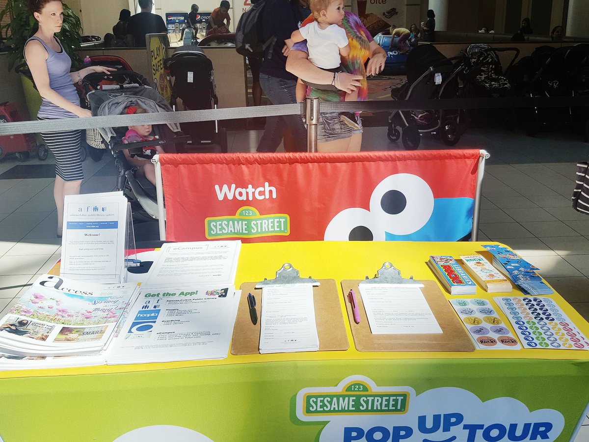 fulcolibrary's tweet photo. Want to sing &amp; dance with your favorite Sesame Street characters? Come by North Point Mall today until 3:30 pm. Stop by the library table to sign up for your @afpls library card and learn about all of our free, cool resources. https://t.co/IsTB1PRmQU