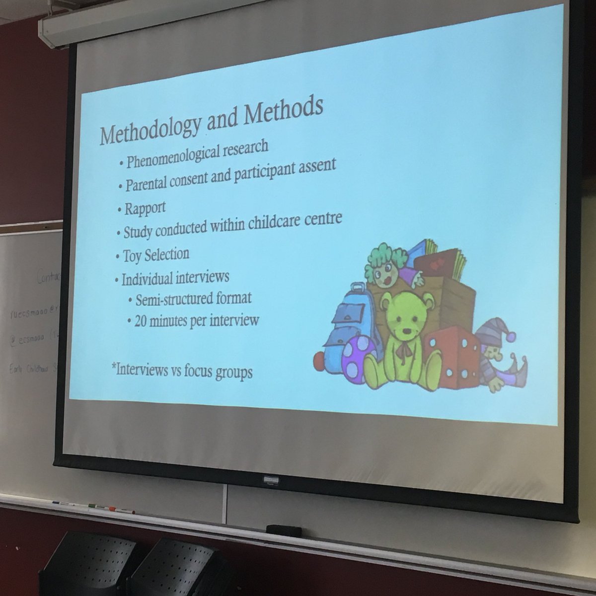 ecsmaaa's tweet photo. Very thoughtful explanation of why interviews were chosen for data collection rather than focus groups from Ameera Ali. To summarize her reasoning - to best capture individual children’s voices #LINK2018 https://t.co/sijunj1L2p