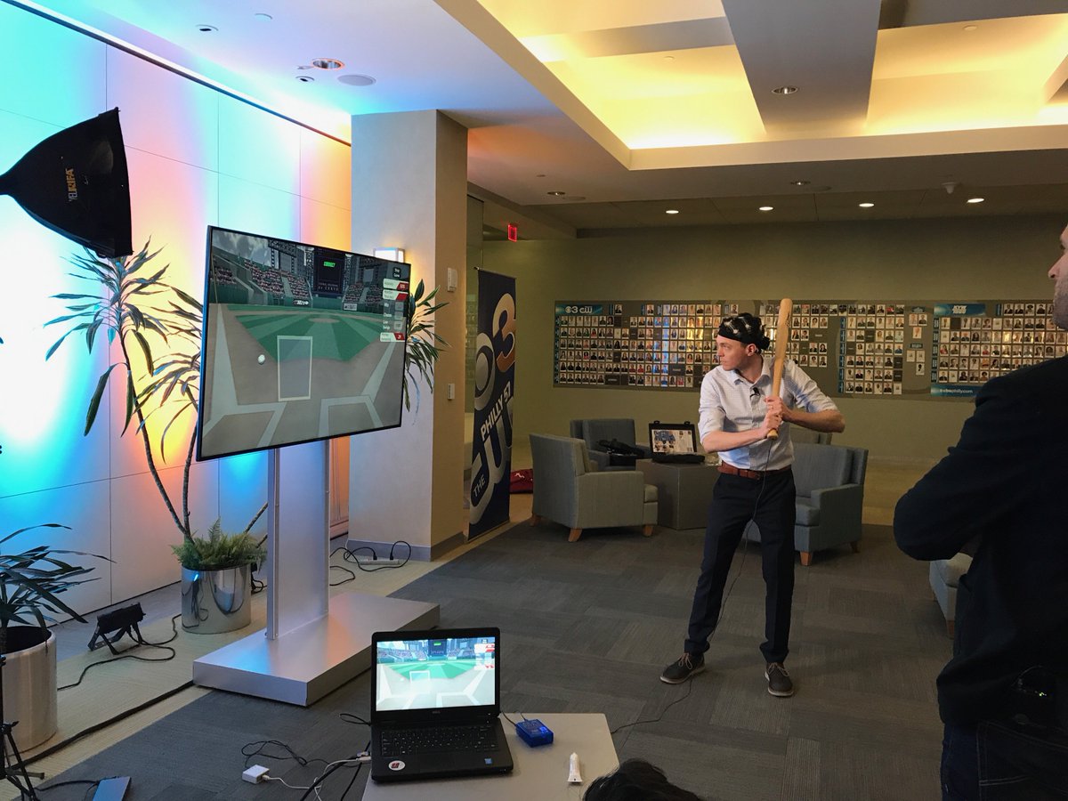 zschonbrun's tweet photo. Why is @PatGallenCBS3 wearing an EEG and swinging a bat? 🤔🤔🤔 Tune in to @CBSPhilly on Monday morning to find out! #performancecortex @deCervoProfile https://t.co/zE5COzXQma