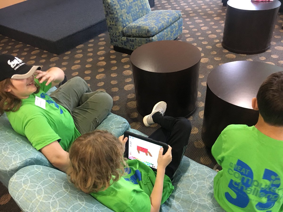 MrsPealo's tweet photo. These amazing kids were waiting to start the competition - so of course they wanted to spend their time collaborating on a Scratch, Jr. game that they started last week! #GCC18 #BayDiesel @IWCSchools https://t.co/39UkUhR6Az