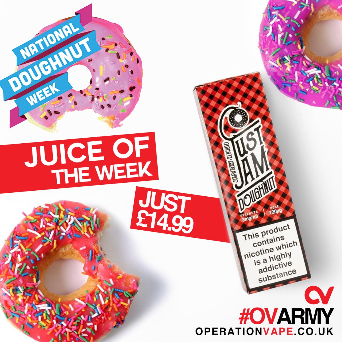 Operation_Vape's tweet photo. In celebration of #NationalDougnutWeek here is our Juice of the Week! 

Just Jam Strawberry Doughnut!!! 🍓 

https://t.co/TGOSzkdbvx

#OVArmy https://t.co/52rQNwt4gL