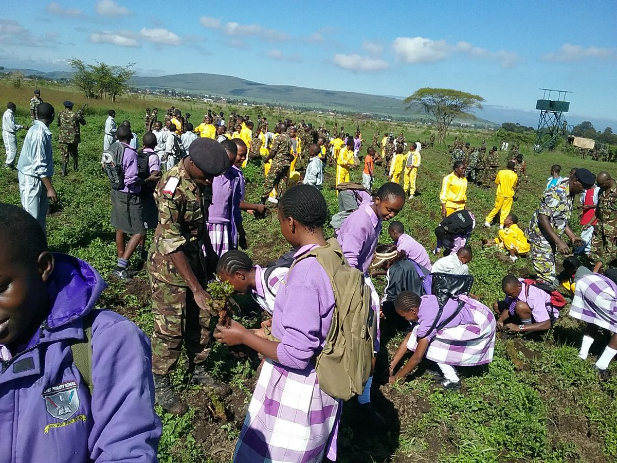 GreenBeltMovmnt's tweet photo. As @PresidentKE launches the #NationalTreePlantingDay in Nrb alongside a team from our Board, another team of @GreenBeltMovmnt staff is concurrently leading a tree planting session at the Kenya Military Academy where 20k trees have been planted today #PandaMitiPendaKenya https://t.co/kBP31jH1nz