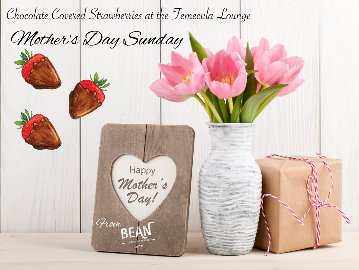 bean_roasters's tweet photo. Celebrate #mothersdaysunday at Bean Coffee Roasters! Chocolate Covered Strawberries will be served at the Temecula lounge. 🍓🍫 Moms mention you are here for Mother’s Day and receive 10% off your order 💐
#beancoffeeroasters #mothersdaysunday https://t.co/jNhTsm2bih