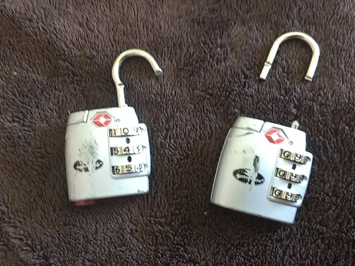 mshuflin's tweet photo. Hey @TravelproIntl, love my magna 2 bags, but on a recent flight we used the provided padlocks and they got cut off all 5 checked bags by tsa or baggage handling. They even broke my zipper. I know my zipper is under your awesome warranty, but anything I can do about the locks? https://t.co/2f1Hf0vaQh