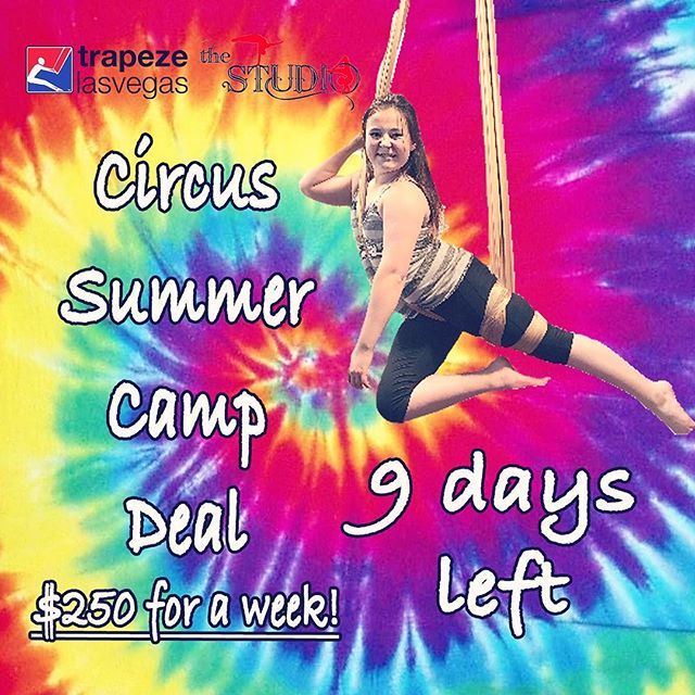 TrapezeLasVegas's tweet photo. Interested in our summer camp? Sign up today to get the best deal: $250 for a week! This deal ends May 21st so hurry while it lasts! Call or check out our website (link/# in bio) for more info #TLV #Trapezelasvegas #thestudio #circuscamp #summer #summercamp #circus #circusar… https://t.co/BT1k6F31bX