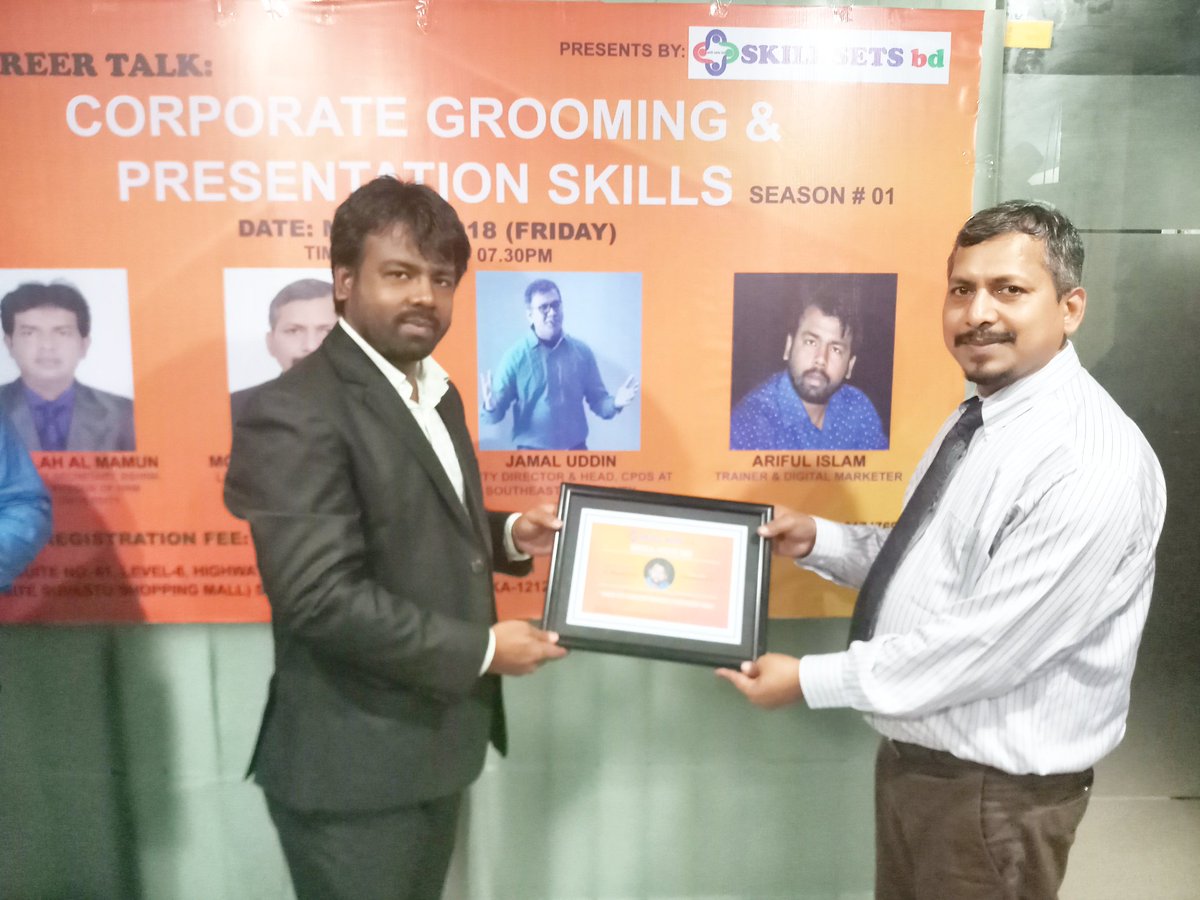 arifs_bd's tweet image. Thanks #Skill_Sets_bd for inviting
me to share my thought regarding #Presentation_Skills
Career Talk; Corporate Grooming &amp;amp; Presentation Skills
 #corporations #presenter #eventing #fearofpublicspeaking #PresentationSkills #interviewing #interviewSkills #Smart_Interview_Skills