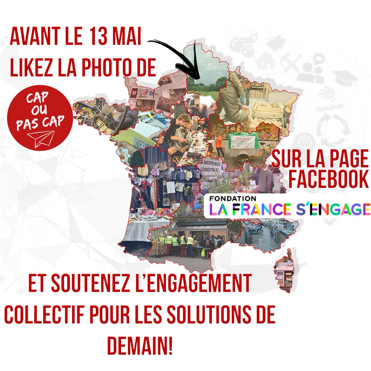 Vous voulez une carte de France des #alternatives plus complète pour savoir où s'engager dans des initiatives alimentaires à côté de chez vous ? Alors likez et partagez la photo de ce lien : bit.ly/2roV7oJ ->cap ou pas cap en finale de <a href="/LaFrancesengage/">La France s'engage</a>  J-1 Merci