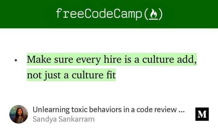 pzelnip's tweet image. I *love* this quote. "Unlearning toxic behaviors in a code review culture" - @sandyaaaas medium.freecodecamp.org/unlearning-tox…