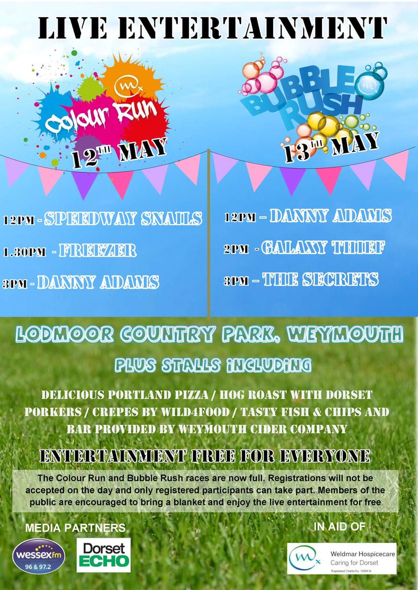 davidgoulden's tweet photo. It's been a privilege as always to host the 'Colour Run" for @weldmar at Lodmoor Country Park today. Good luck to everyone doing the 'Bubble Rush' tomorrow #WeldmarColour #WeldmarBubble #Lodmoor #Weymouth #Dorset. https://t.co/6Sjf0ReT60