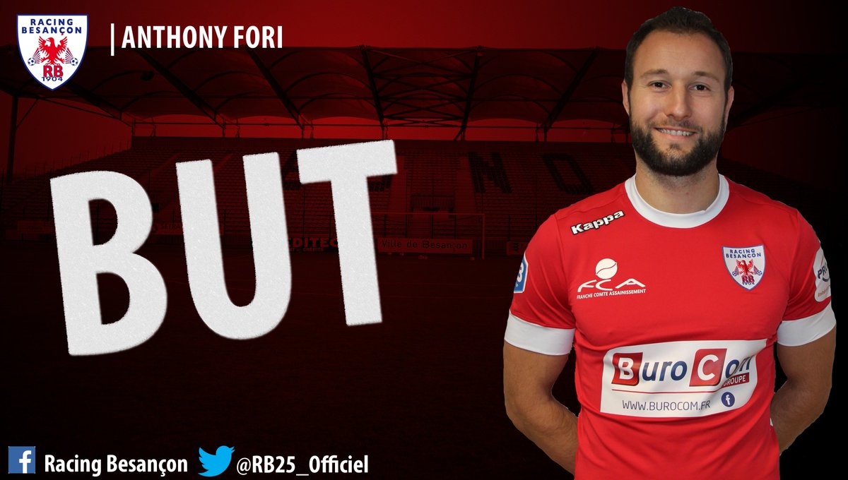 racing_besancon's tweet photo. [#RBLCFC 1-0] 32' BUUUTTTTTTTTTT ANTHONY FORIIIIIIIIIII qui profite d'un centre fort devant le but de Mebrak pour placer une tête piquée sous la barre #TousEnRouge #TeamRB 🔴🔵 https://t.co/KWzWmV9MQI