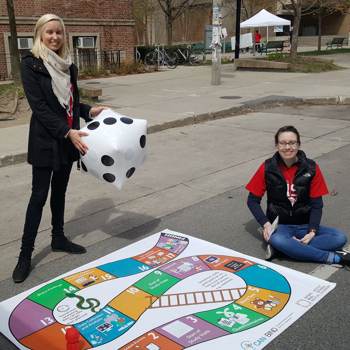 Clinical trials have their ups and downs, just like a game. Come try our life-size #ClinicalTrials101 board game and learn about the most important steps in a research study #CANBINDSR #SciRen #FullSTEAMahead