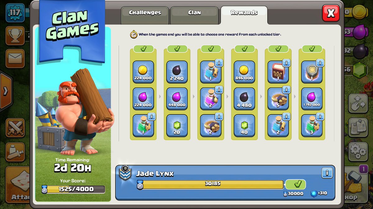 JadeLynxCOC's tweet photo. Just finished our clan games. #Clan #WarClan #TH9 #TH10 #TH11 #ClanGames #Level8 https://t.co/yATsi7xzmi