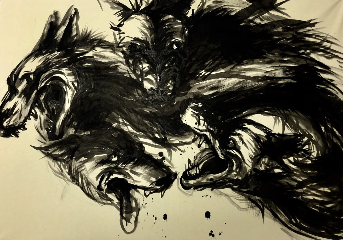 水墨画 日本画 動物 狼 SEKIRO ウルフ 絵画 作家「Gehenna」-