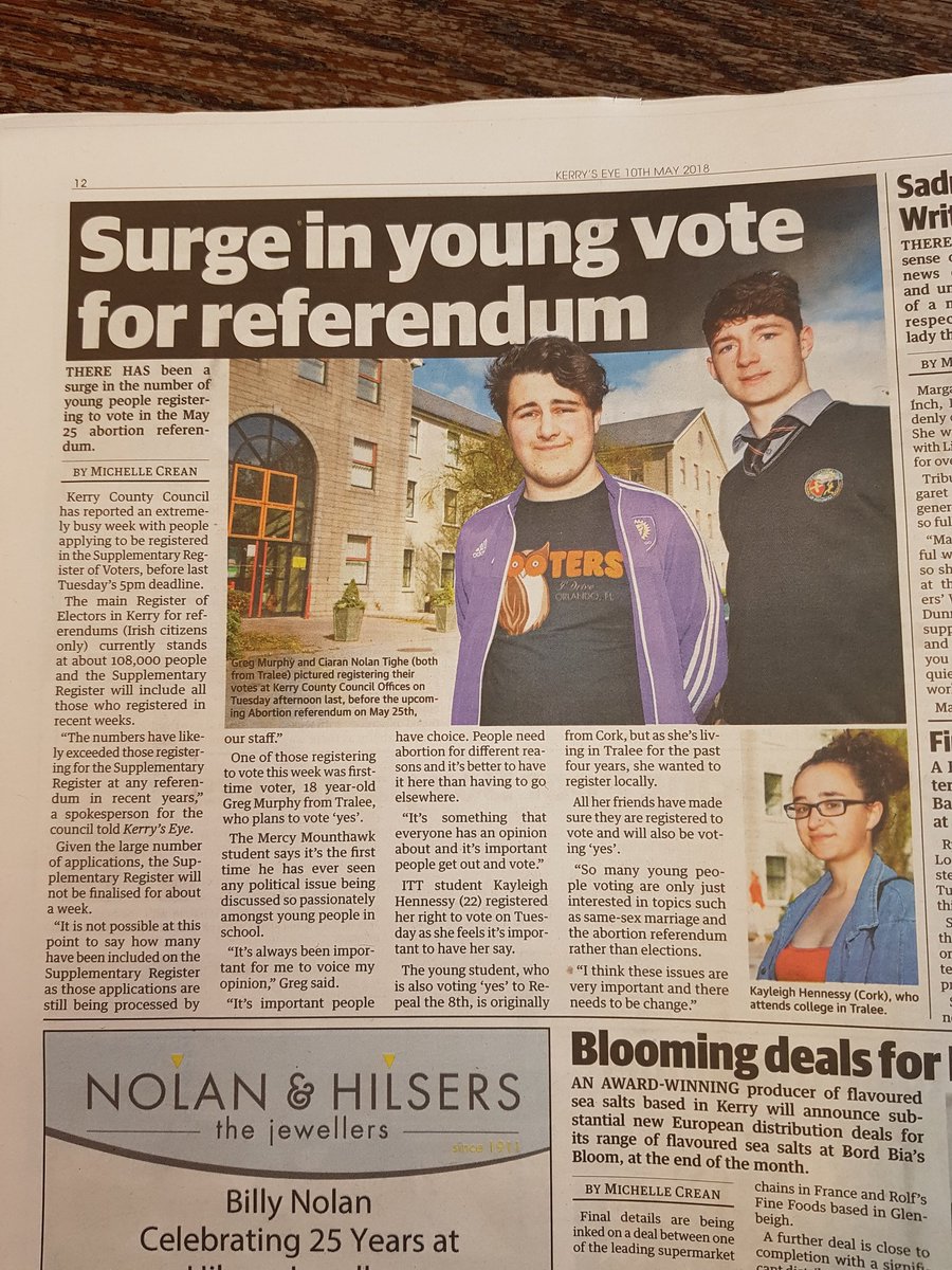 Surge in young Kerry voters registering for #8thref. Article from Kerry's Eye.