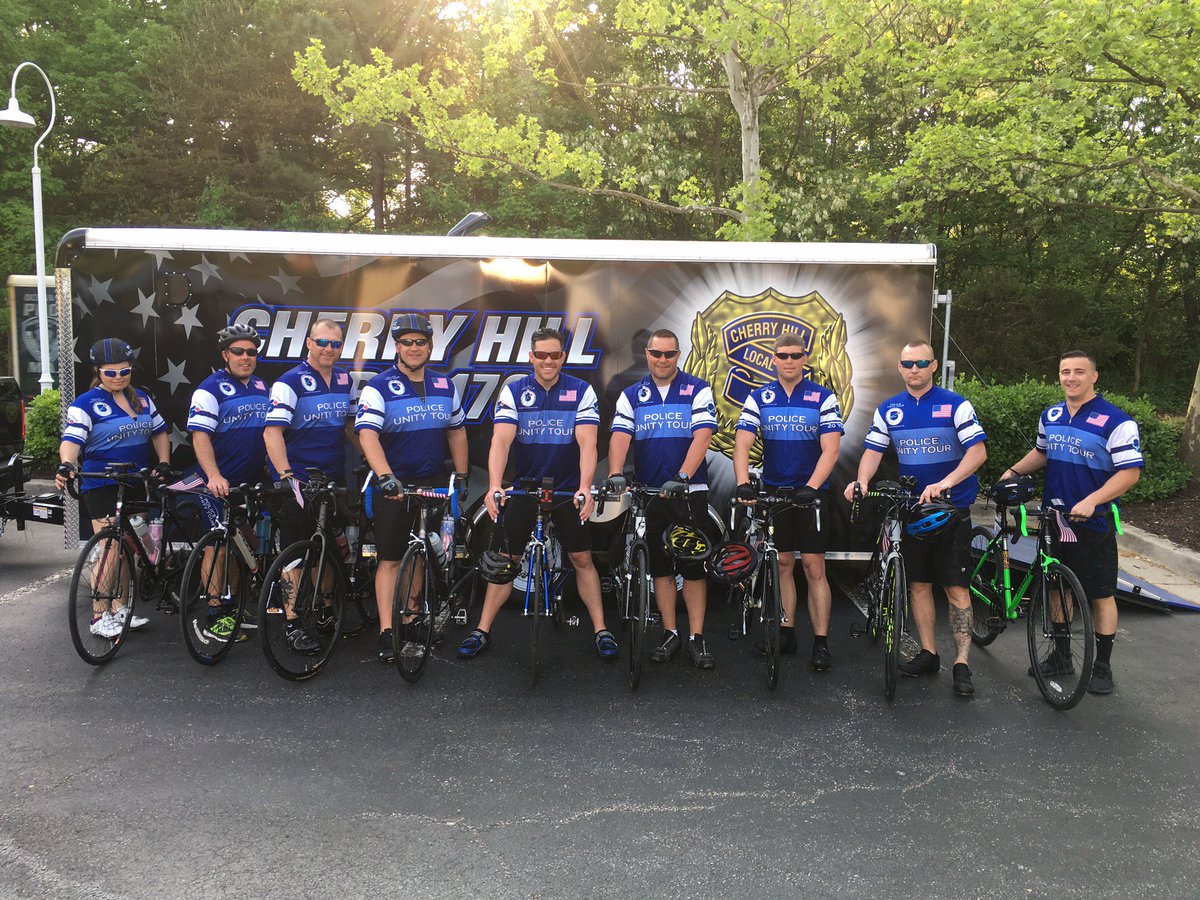 CherryHillPD's tweet photo. Team Cherry Hill's first time riding in the Police Unity Tour from NJ to DC w/goal of raising awareness for LEO who have died in the line of duty. Thanks to all who supported them to make this ride happen! #TeamCherryHill #policeunitytour2018 #WeRideForThoseWhoDied https://t.co/2F3O3q6VzE