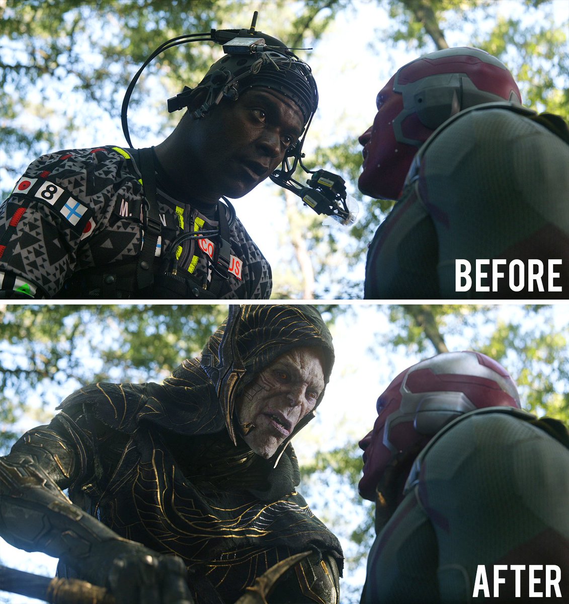 MCU_Direct's tweet photo. A look at #AvengersInfinityWar before and after the special effects:

(via @ArtofVFX) https://t.co/jUWcvOF6px