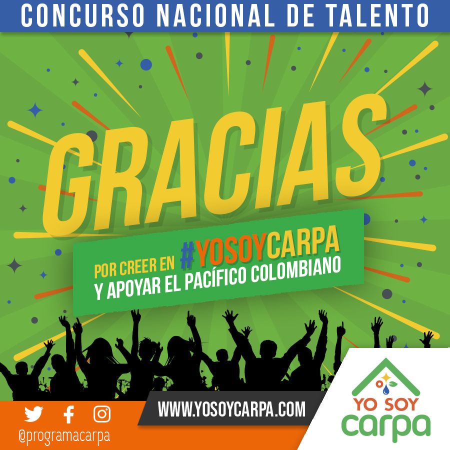 programacarpa's tweet photo. Desde el Concurso de Talento Nacional #YoSoyCarpa nos sentimos ORGULLOSOS💪 de su importante participación #GRACIAS
.
.
.
¡FELICIDADES! Por ser parte de esta gran causa que contribuye a NUESTRO PACÍFICO COLOMBIANO🇨🇴
.
.
.
.
#ProgramaCarpa #Chocó #Colombia https://t.co/6213fFDtQC