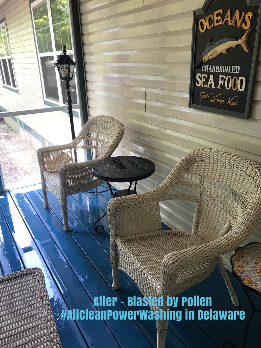 GwynethJones's tweet photo. Beach house pollen #downyocean is NO joke! Thank goodness I found 
#AllCleanPowerWashing in Delaware They showed up on time, did a thorough job, &amp; now I can enjoy my screened in porch again! I’m also ready for my summer renters! #BethanyBeach #coastalcottagede @RQDEMD https://t.co/fwnp9aoLRp