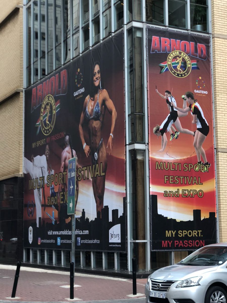 ArnoldClassicAF's tweet photo. So excited! Arnold Classic Africa 2018 - branding started going up today! 👏👏👏🍾🍾🍾 #acafrica2018
Big week ahead of us!
@FaithMazibukoSA @NonnysZA @TokozileXasa @HermanMashaba @gautengsport @GautengSACR @Schwarzenegger @ArnoldSports https://t.co/bqgoRGDdlW