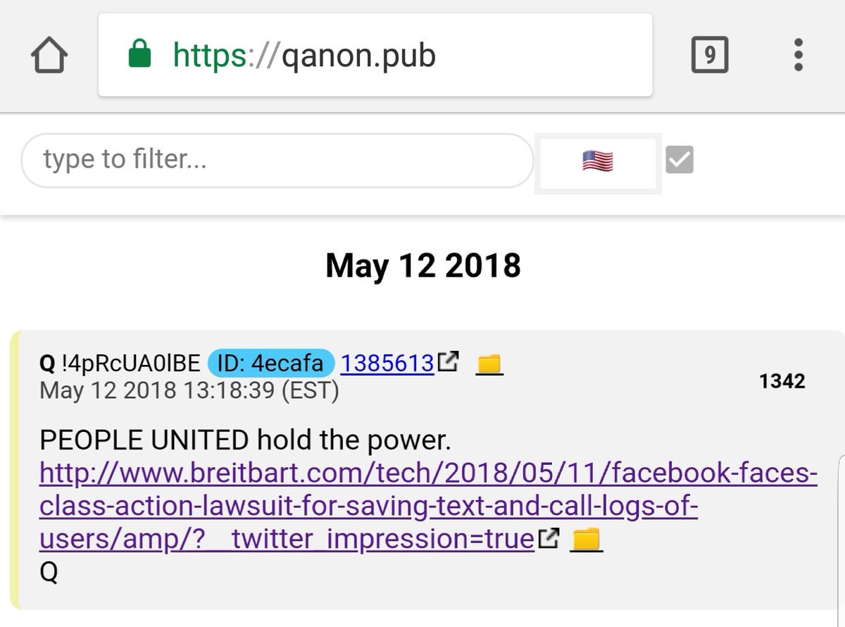SnapmasterNFT's tweet photo. New Q post May 12, 2018
"PEOPLE UNITED Hold the Power."
Link to:
#Facebook #Crapbook #QAnon #PatriotsFight #GreatAwakening #Truth #MAGA
https://t.co/to0J9Cdwpc https://t.co/7P8k8n4SMw