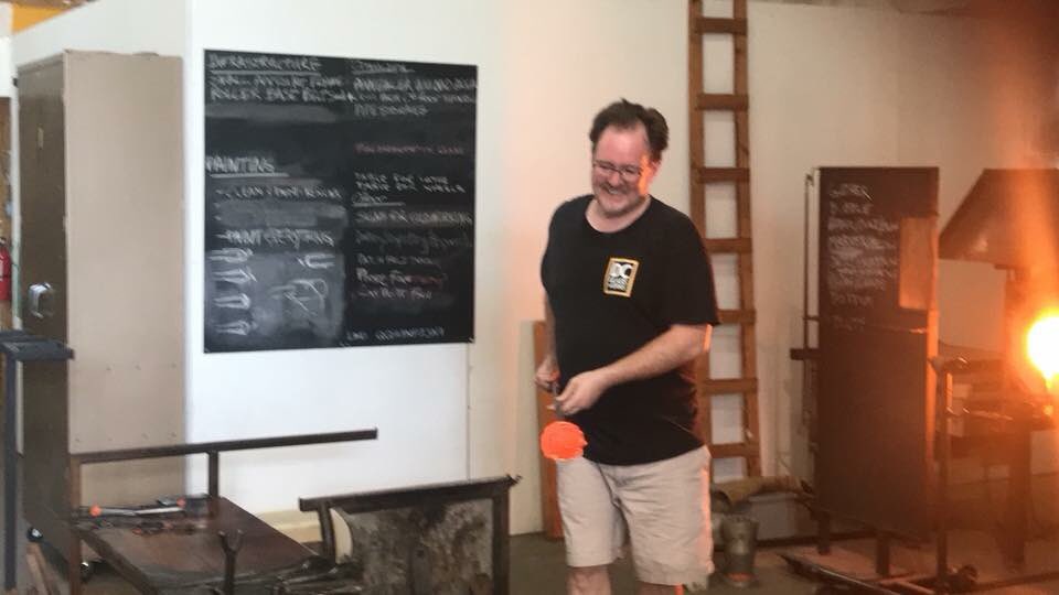 Chris Stever blowing a demo piece during today’s Open Studio. #glassblowing #2018OpenStudios #gatewayartsdistrict