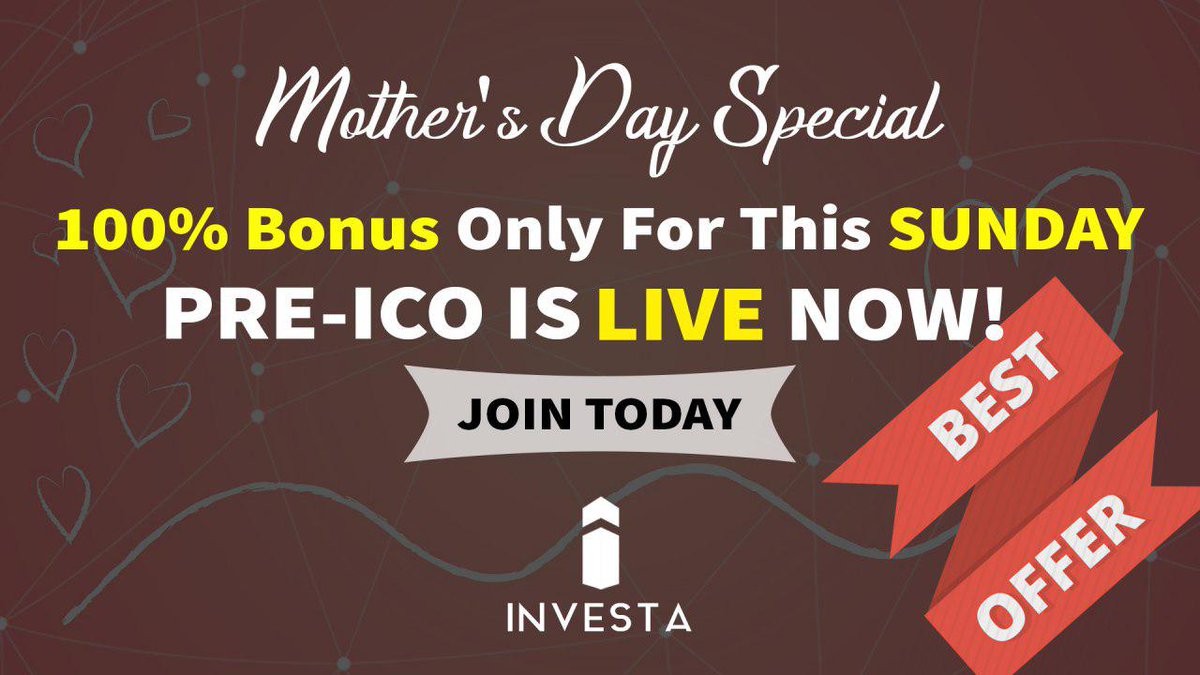 💯 Bonus on This Sunday. Don't miss it 💥

📢Token #presale is live!🚀 Join #TeamInvesta and get 60% Discount #tokens! 

To earn 5% bonus tokens refer your friends with your referral code/link.
More information visit our website investaco.in  

#preico #ICO #investment