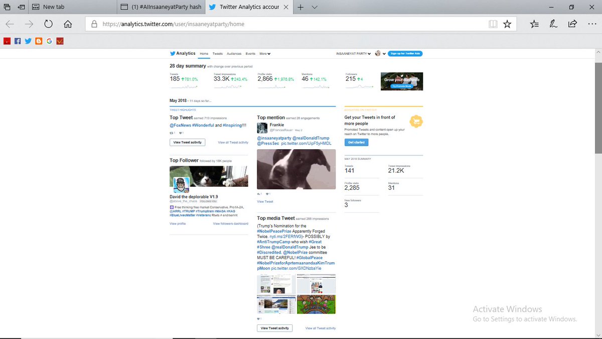 insaaneyatparty's tweet image. #AIInsaaneyatParty got 21,200 #TweetImpressions, 2285 #ProfileVisits, 31 #Mentions, 3 #NewFollowers for its own 141 #Tweets in first 11 days of May 2018. #TopTweet got 713 #Impressions, #TopMention got 28 #Engagements, #TopMediaTweet got 288 Impressions. An amazing #Achievement!