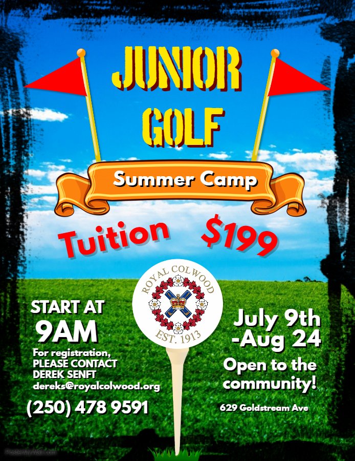 RoyalColwoodGC's tweet photo. Junior Golf Programs @RoyalColwoodGC #PlanForFun #Golf #Juniors
#Let'sGo! Contact us at 250-478-951 or dereks@royalcolwood.org for more deets. https://t.co/bOyIf2yHB5