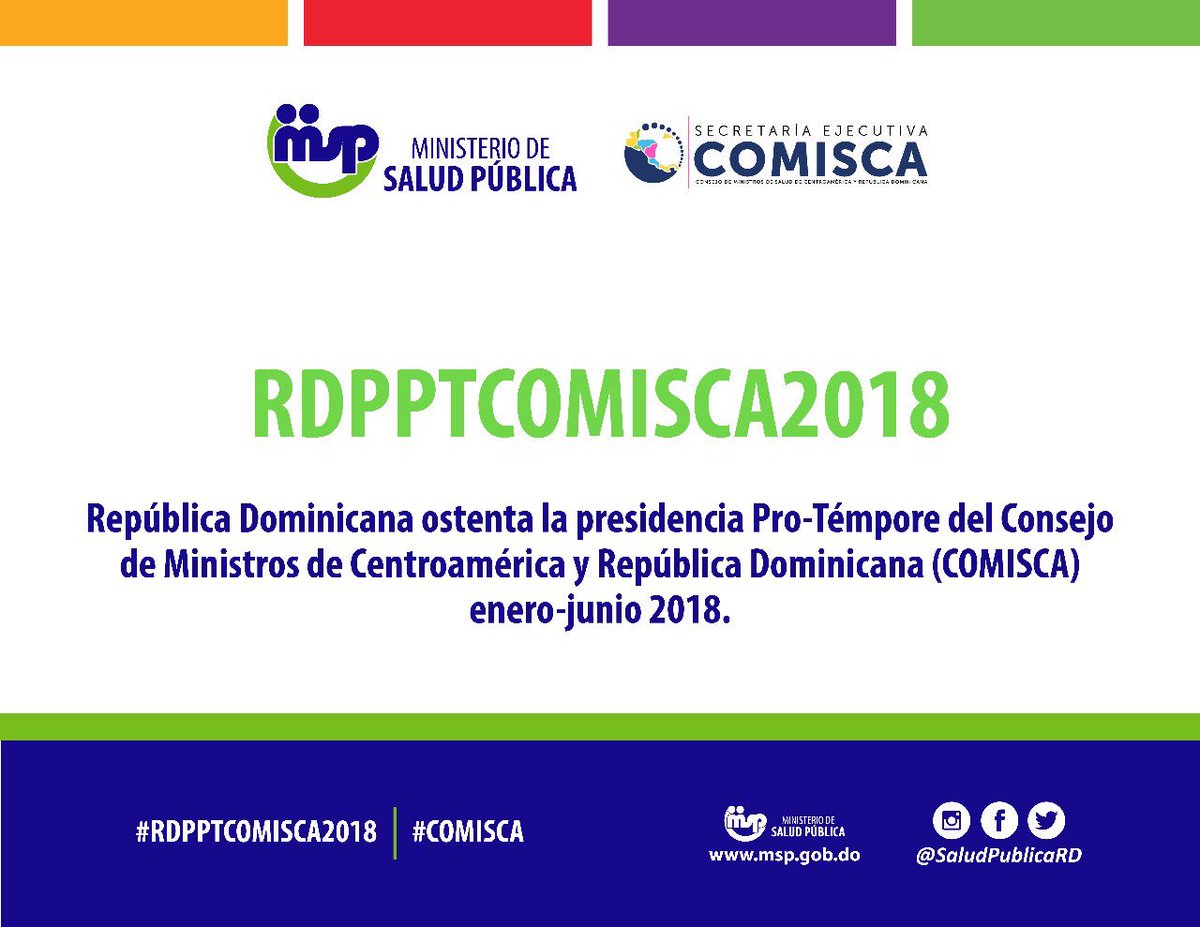 SaludPublicaRD's tweet photo. ¿Sabías que la #RepúblicaDominicana ostenta la Presidencia Pro-Témpore del #COMISCA?
Entérate aquí cuál es la función principal del país al asumir esta Presidencia.
#SaludPúblicaRD #RDPPTCOMISCA2018 @SECOMISCA https://t.co/C4fslZ8amd