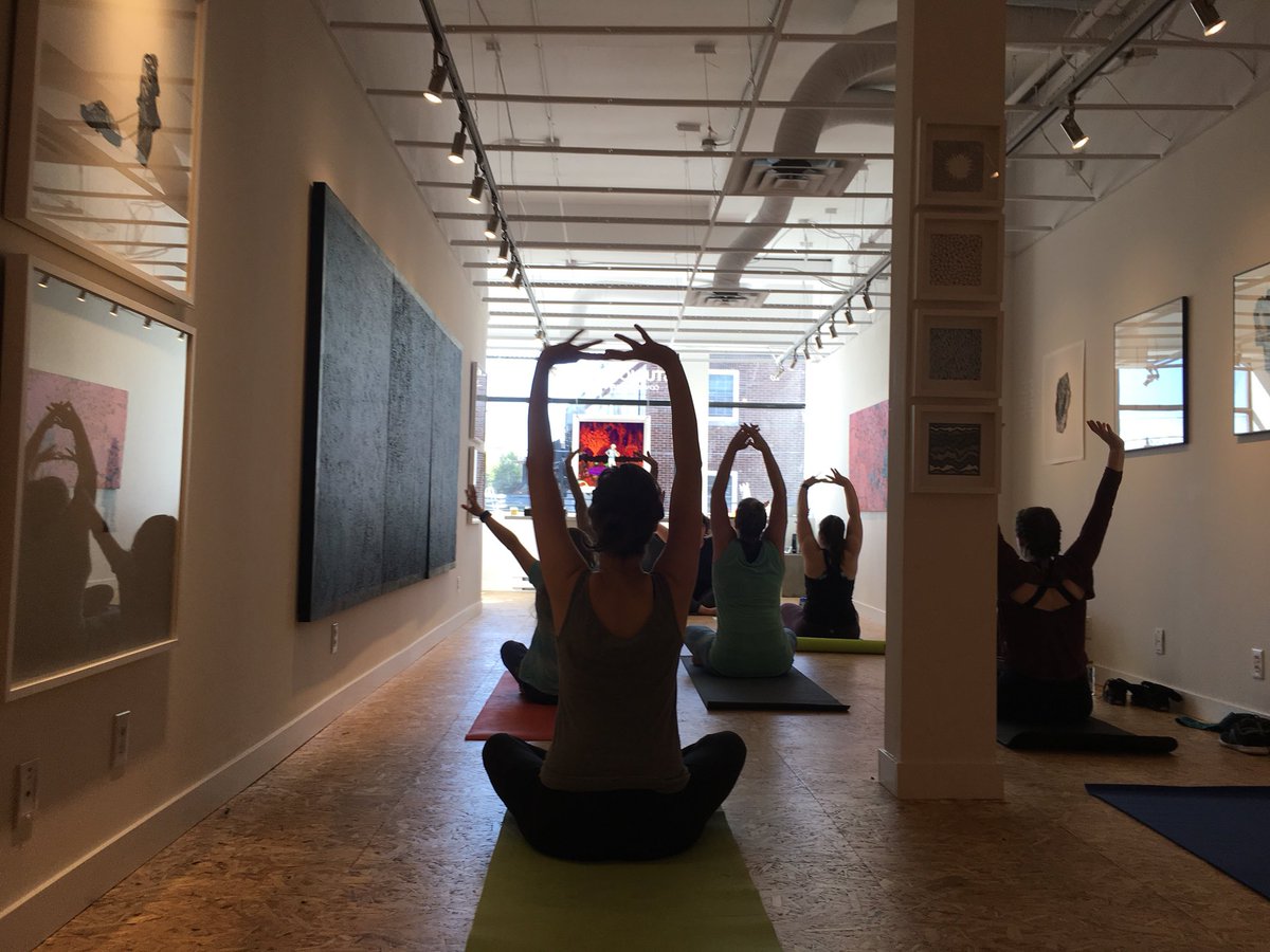 MykaBurke's tweet photo. It was even better than I imagined! Yoga + art with works of art by #YvonneWiegers & #troymoth with @annewanda leading the session - inspired by #BalancingAct at @studiosixtysix; and we raised money for @EcologyOttawa!! Great way to start the weekend!! https://t.co/S1QdNrOnog